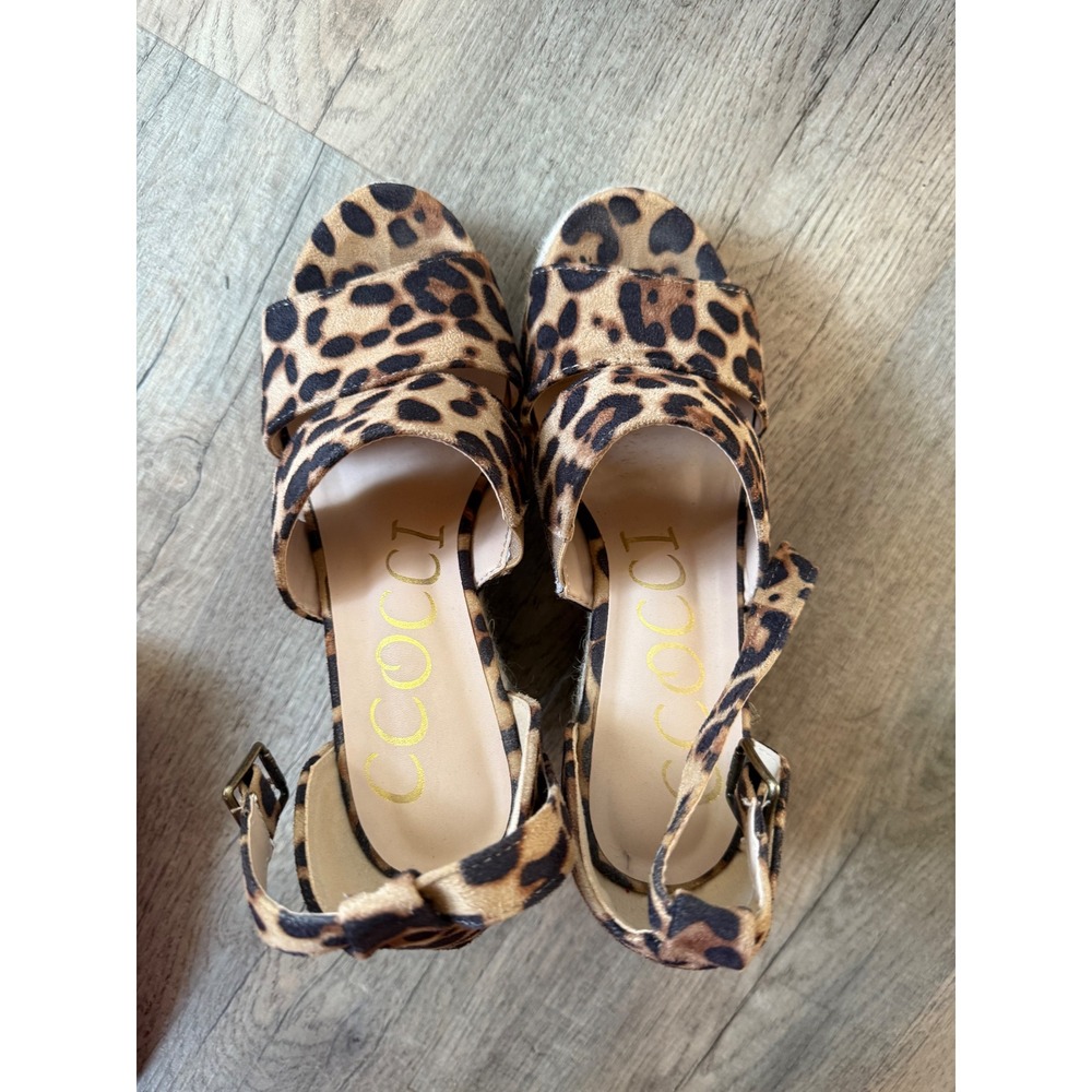 Cocci Womens Leopard Print Espadrille Wedge Sandals Brown Animal Print‎ Size 7